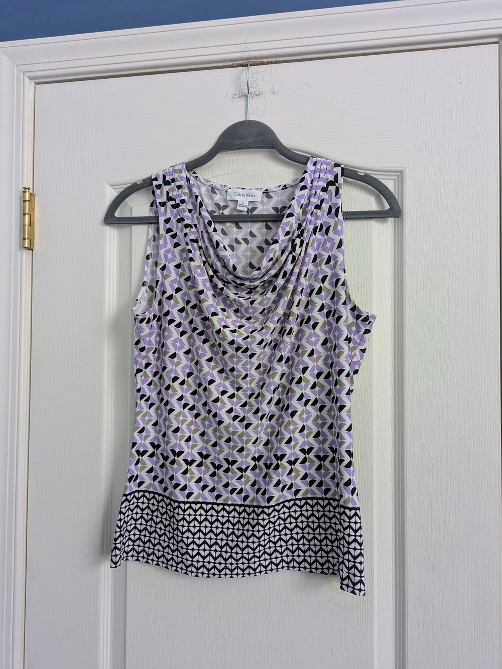 Calvin Klein Lavender and Black Geometric Cowl Neck Camisole